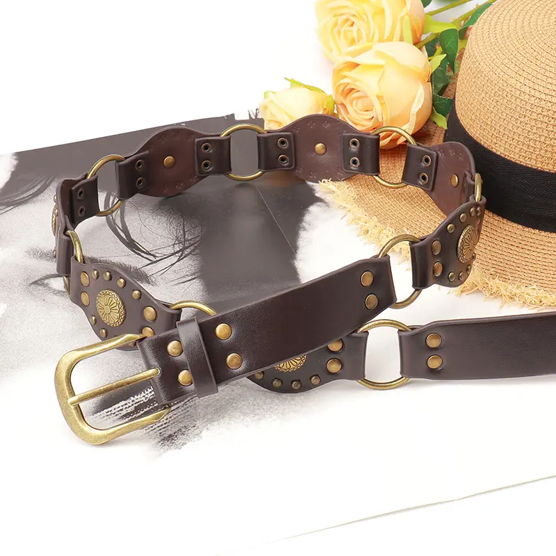 Retro Belt Women American Rivet Eye Stitching Wide Waist Seal