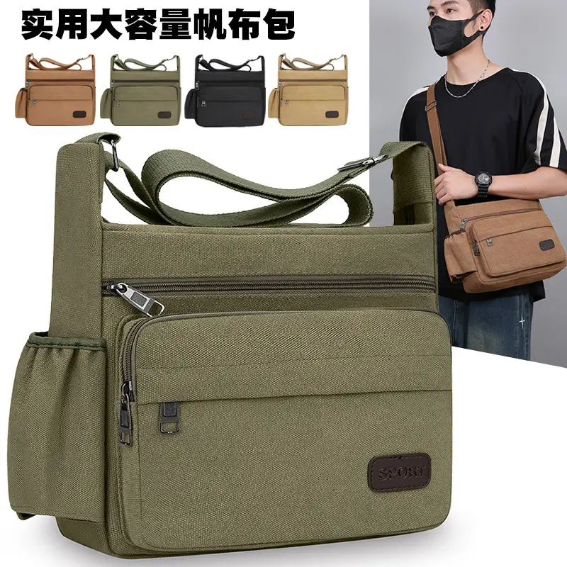 Men's Black Canvas Shoulder Bag Large Capacity Washable - Image 6