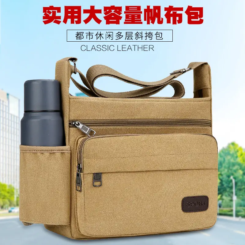 Men's Black Canvas Shoulder Bag Large Capacity Washable - Image 7