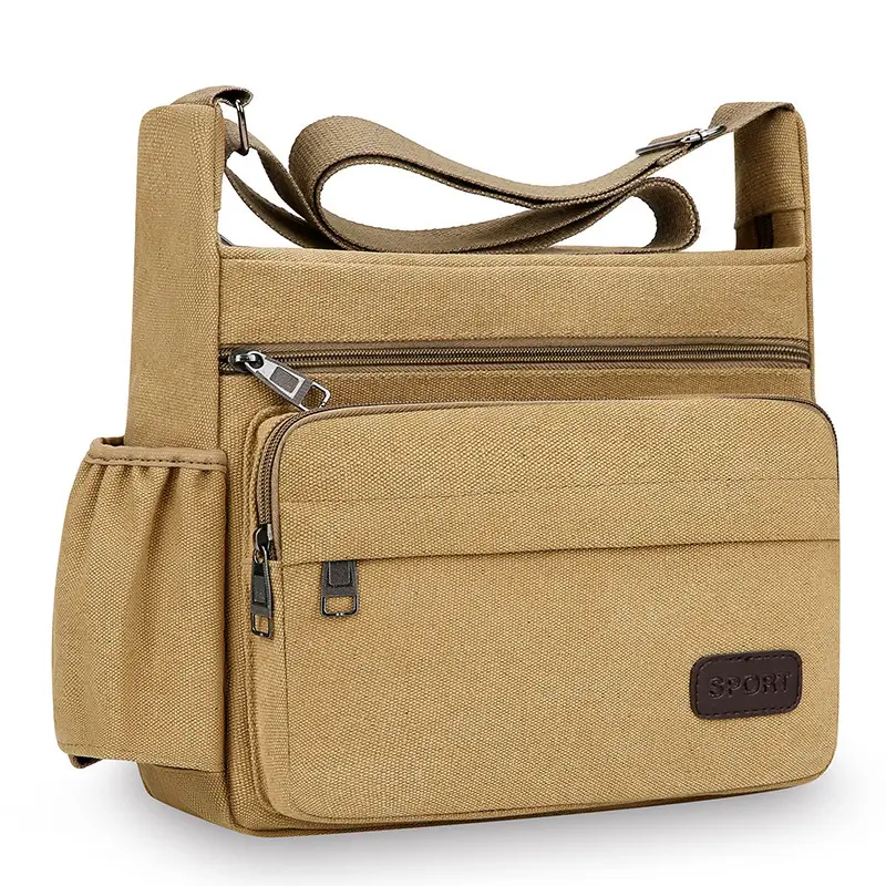 Men's Black Canvas Shoulder Bag Large Capacity Washable - Image 3