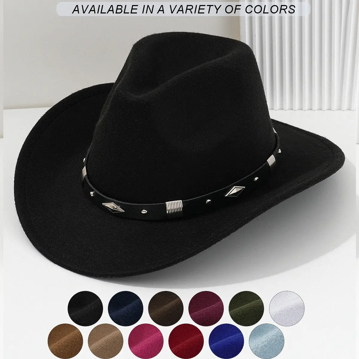 Men's Brown Felt Concert Hat with Metal Belt - Image 13