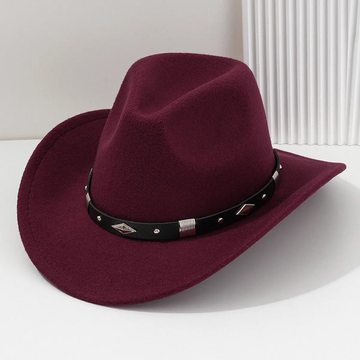 Men's Brown Felt Concert Hat with Metal Belt - Image 15
