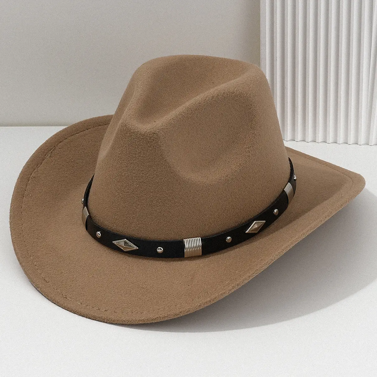 Men's Brown Felt Concert Hat with Metal Belt - Image 16