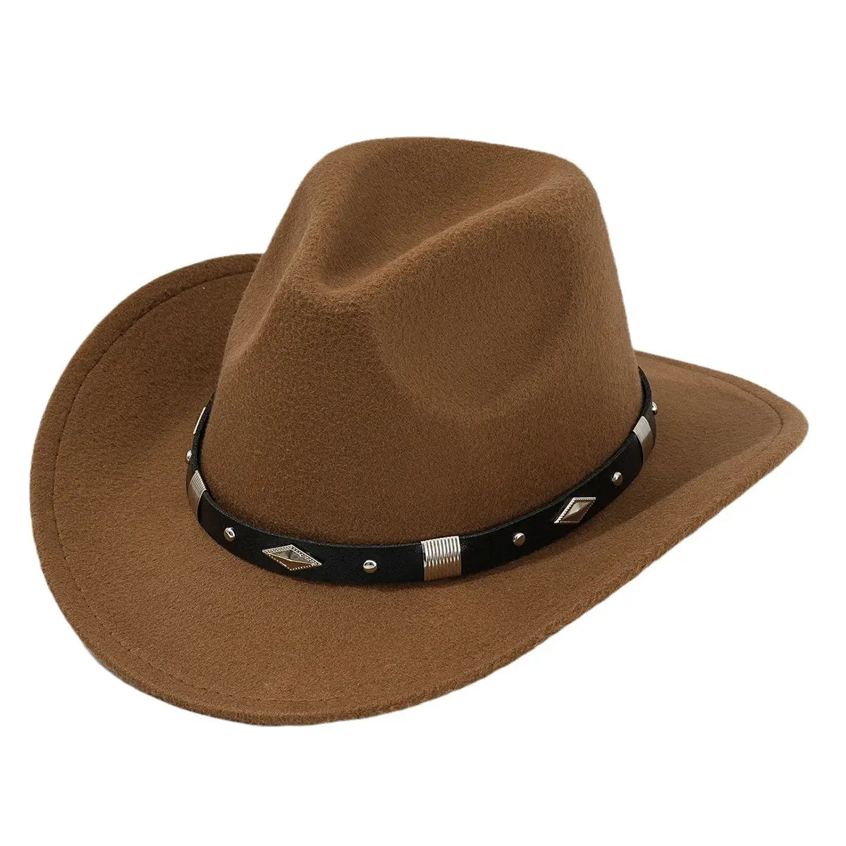 Men's Brown Felt Concert Hat with Metal Belt - Image 17