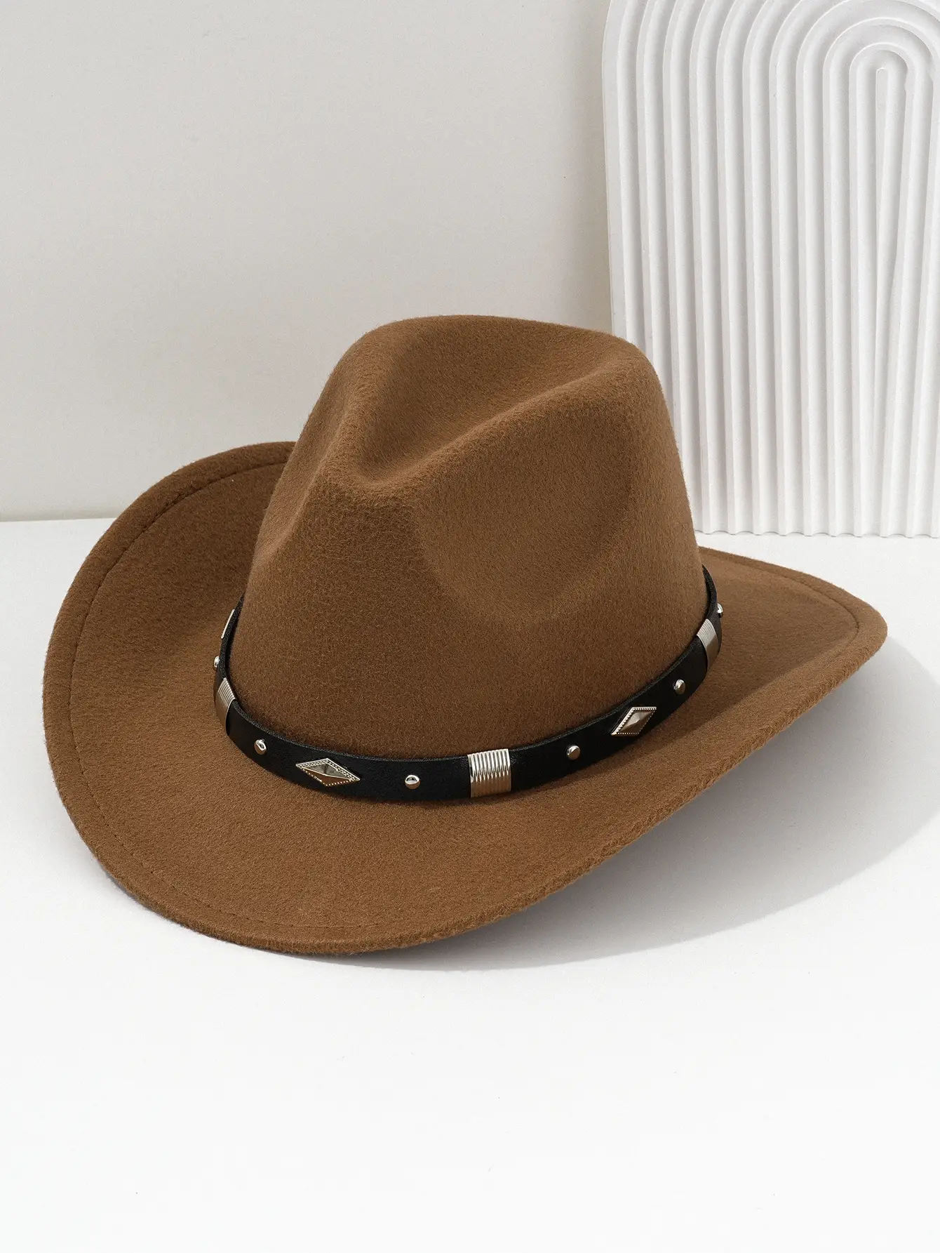 Men's Brown Felt Concert Hat with Metal Belt — feature 14