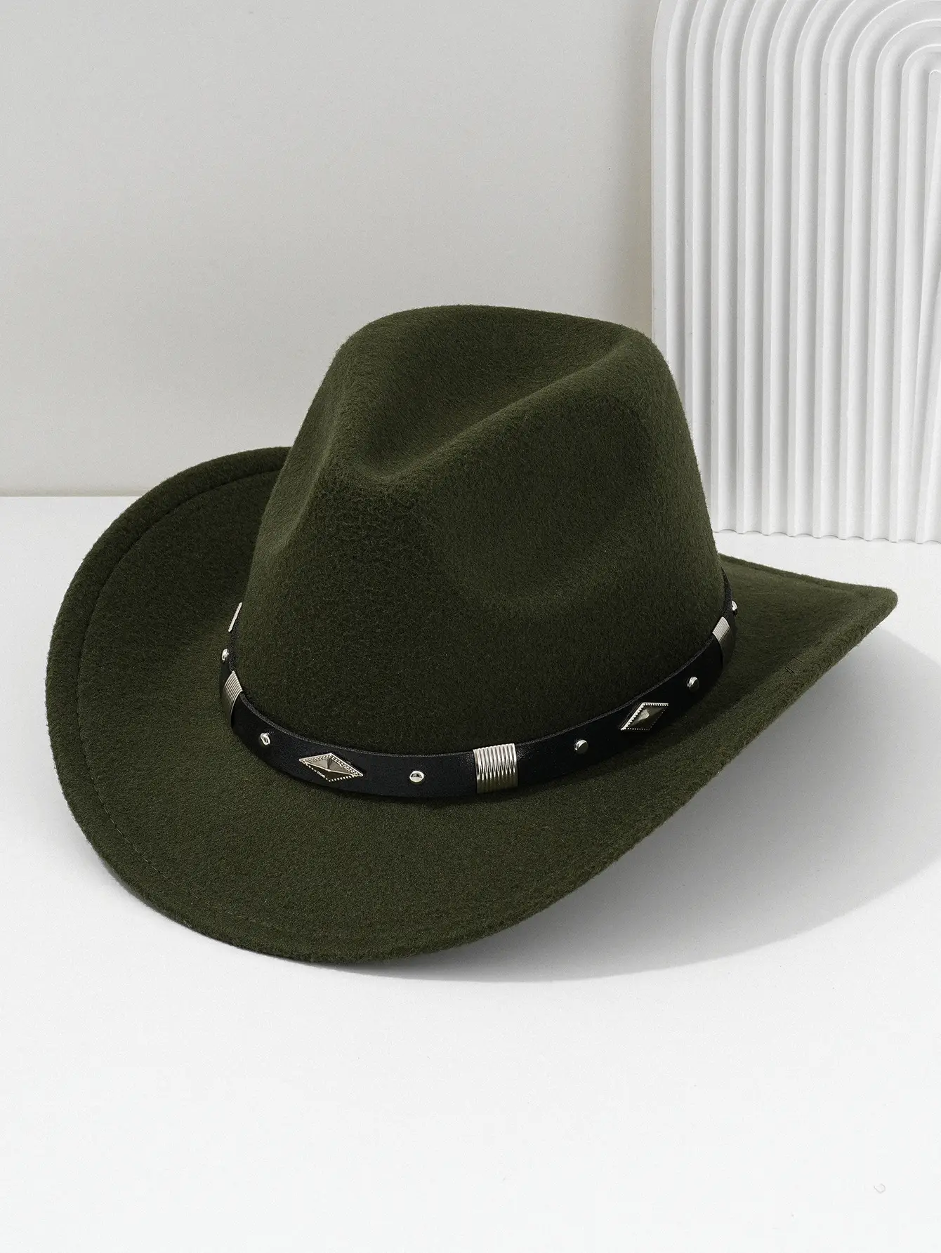 Men's Brown Felt Concert Hat with Metal Belt — feature 8