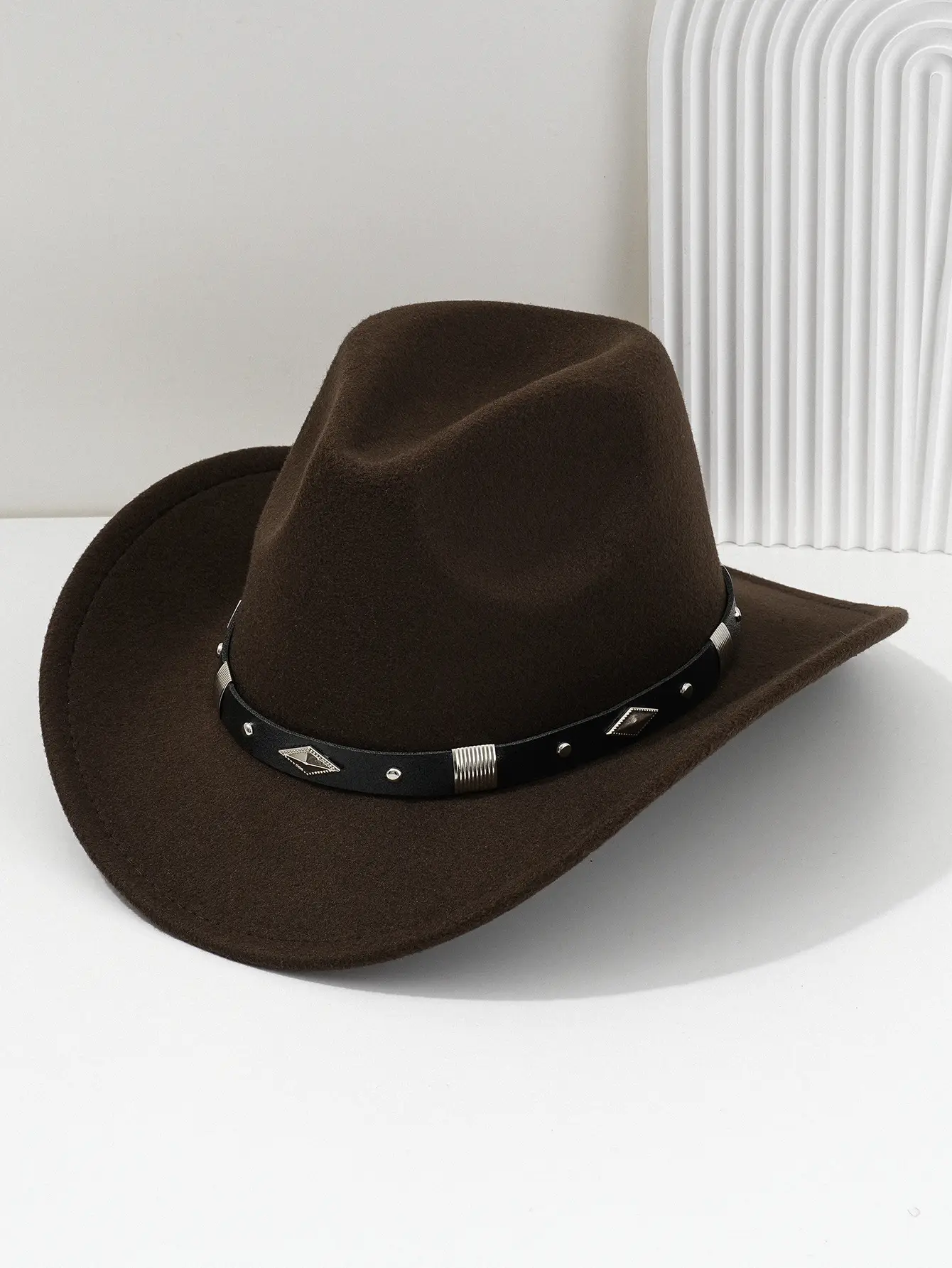 Men's Brown Felt Concert Hat with Metal Belt — feature 9