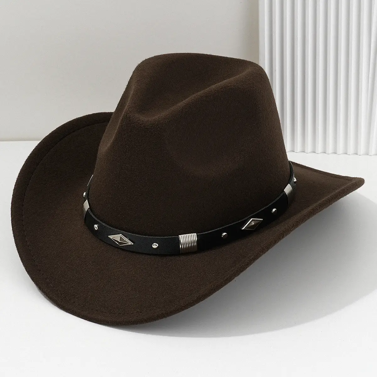 Men's Brown Felt Concert Hat with Metal Belt - Image 8