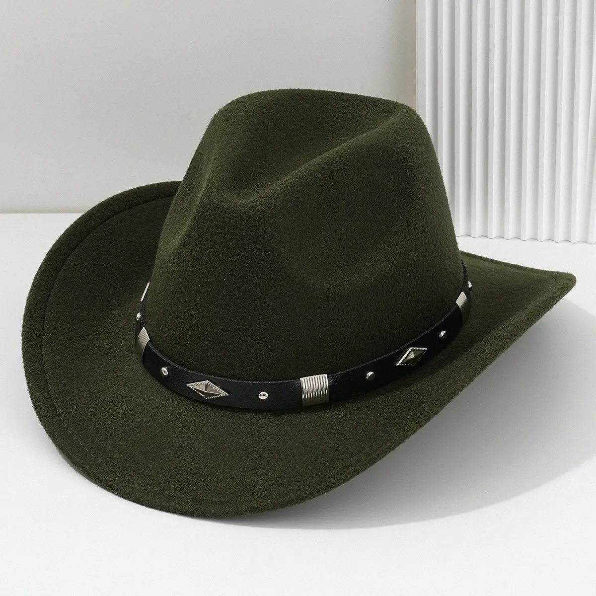 Men's Brown Felt Concert Hat with Metal Belt - Image 9