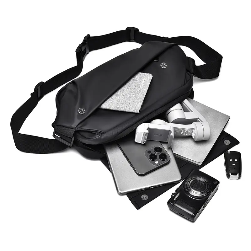 Men's Black Jersey Casual Shoulder Bag with Camera & Keys - Image 6