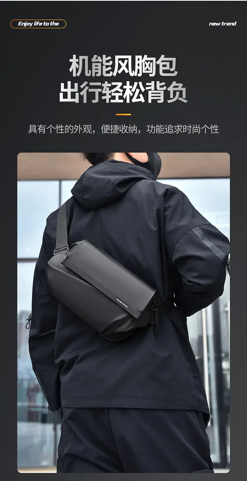 Men's Black Jersey Casual Shoulder Bag with Camera & Keys — feature 5