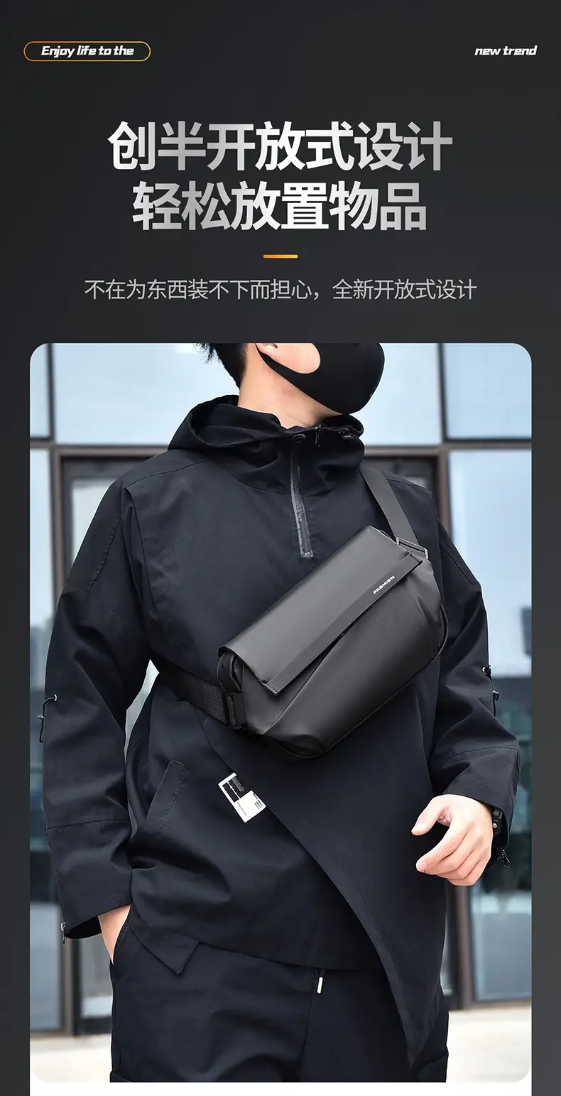 Men's Black Jersey Casual Shoulder Bag with Camera & Keys — feature 9