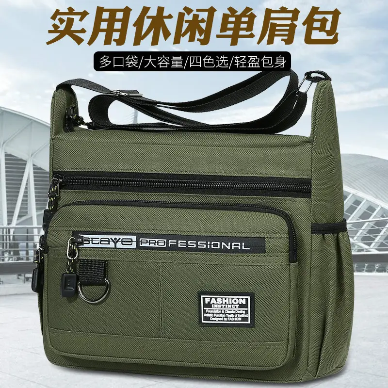 Men's Waterproof Five-Layer Crossbody Bag Olive Green - Image 7