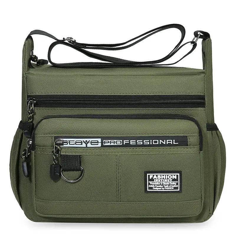 Men's Waterproof Five-Layer Crossbody Bag Olive Green - Image 9
