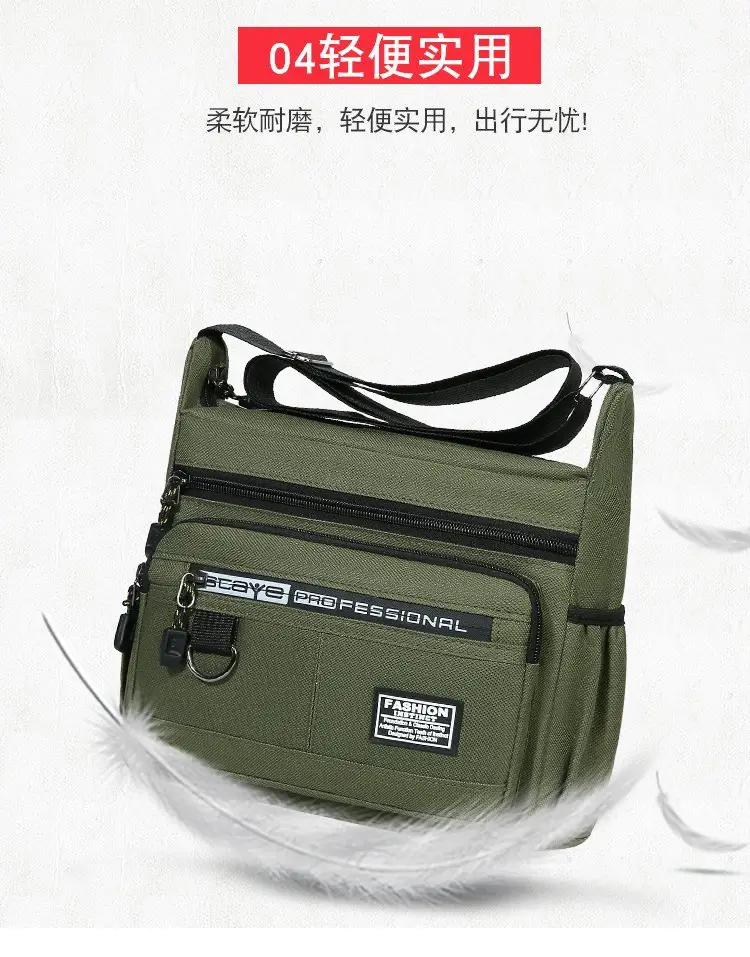 Men's Waterproof Five-Layer Crossbody Bag Olive Green — feature 7