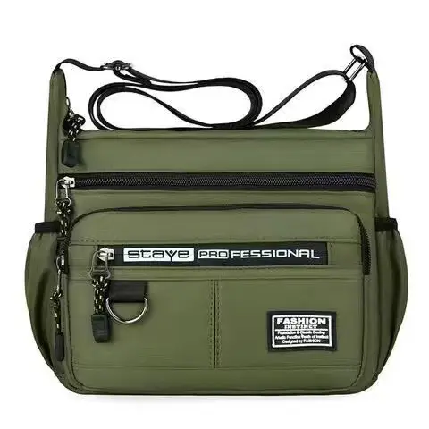 Men's Waterproof Five-Layer Crossbody Bag Olive Green - Image 4