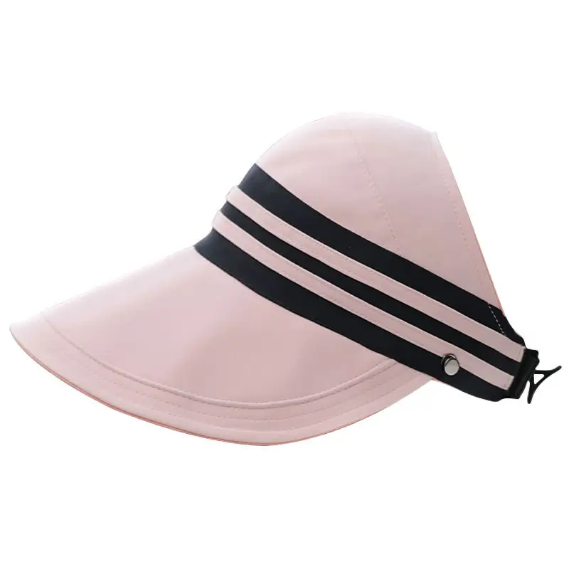 Women Sun Hat Pink Black Striped Anti-UV Korean Style - Image 10