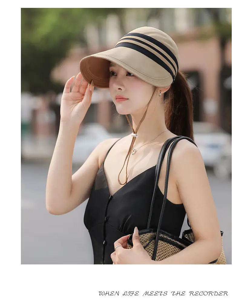 Women Sun Hat Pink Black Striped Anti-UV Korean Style — feature 10