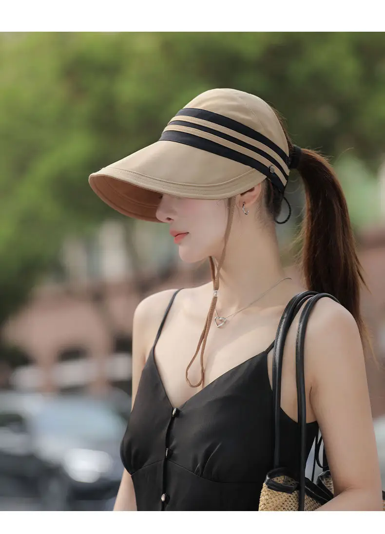 Women Sun Hat Pink Black Striped Anti-UV Korean Style — feature 12