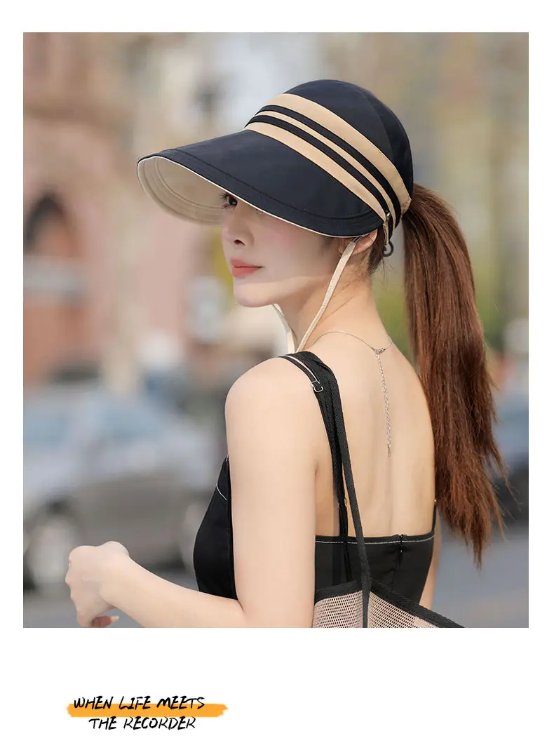 Women Sun Hat Pink Black Striped Anti-UV Korean Style — feature 16