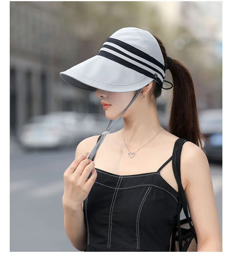 Women Sun Hat Pink Black Striped Anti-UV Korean Style — feature 19