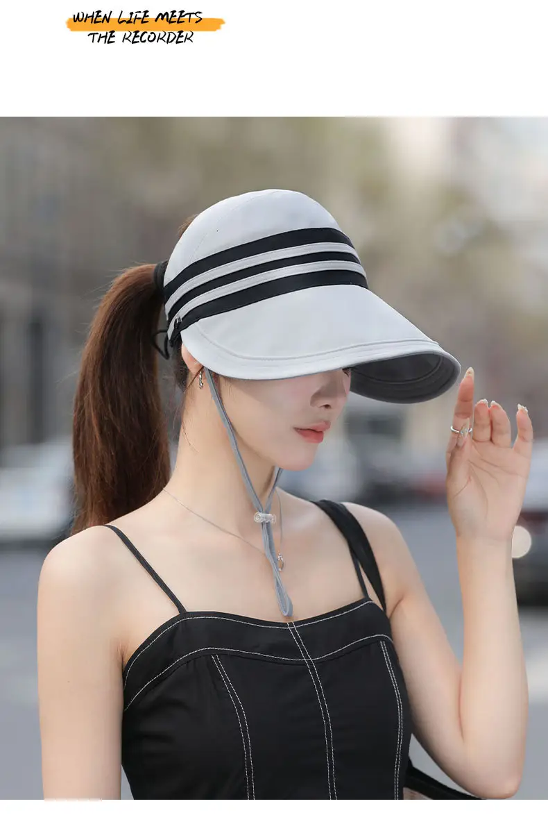 Women Sun Hat Pink Black Striped Anti-UV Korean Style — feature 20