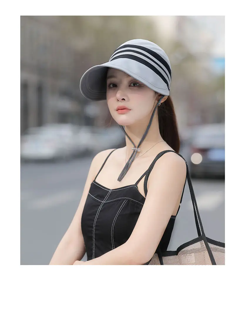 Women Sun Hat Pink Black Striped Anti-UV Korean Style — feature 21