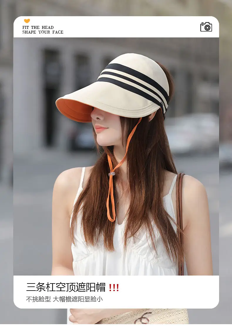 Women Sun Hat Pink Black Striped Anti-UV Korean Style — feature 3