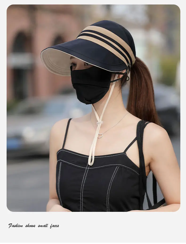 Women Sun Hat Pink Black Striped Anti-UV Korean Style — feature 5