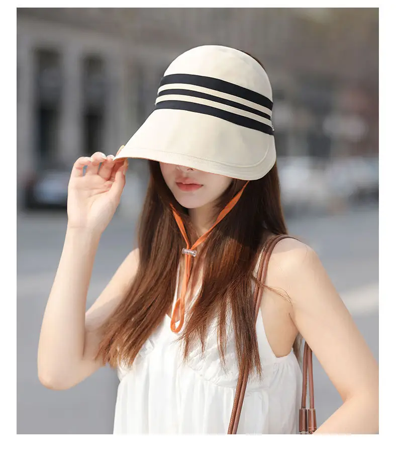 Women Sun Hat Pink Black Striped Anti-UV Korean Style — feature 8