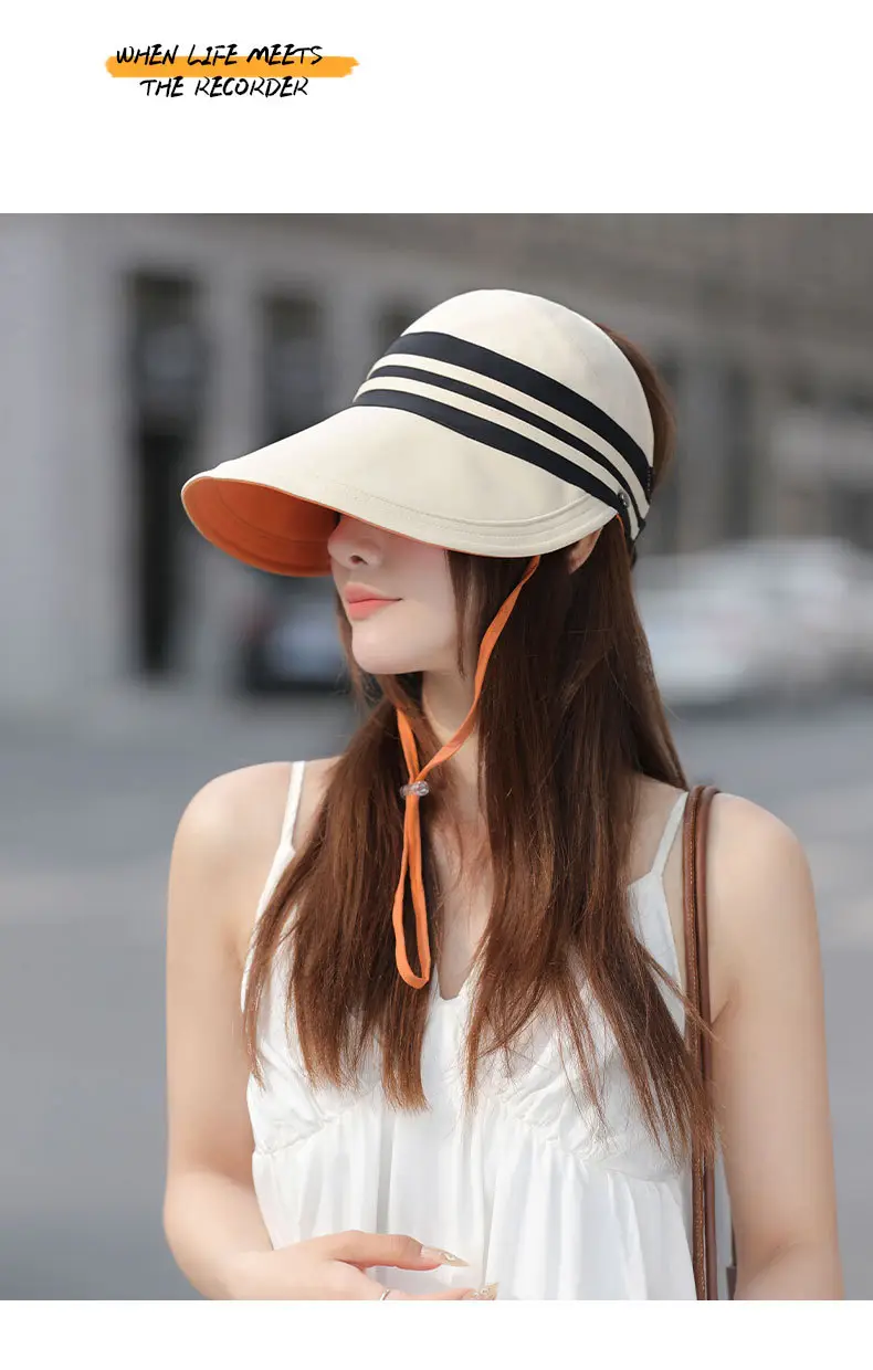 Women Sun Hat Pink Black Striped Anti-UV Korean Style — feature 9
