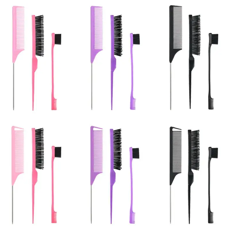 Cross-border Hair Comb Set Three-Piece Eyebrow Brush Steel Needle Tail Comb - Image 14