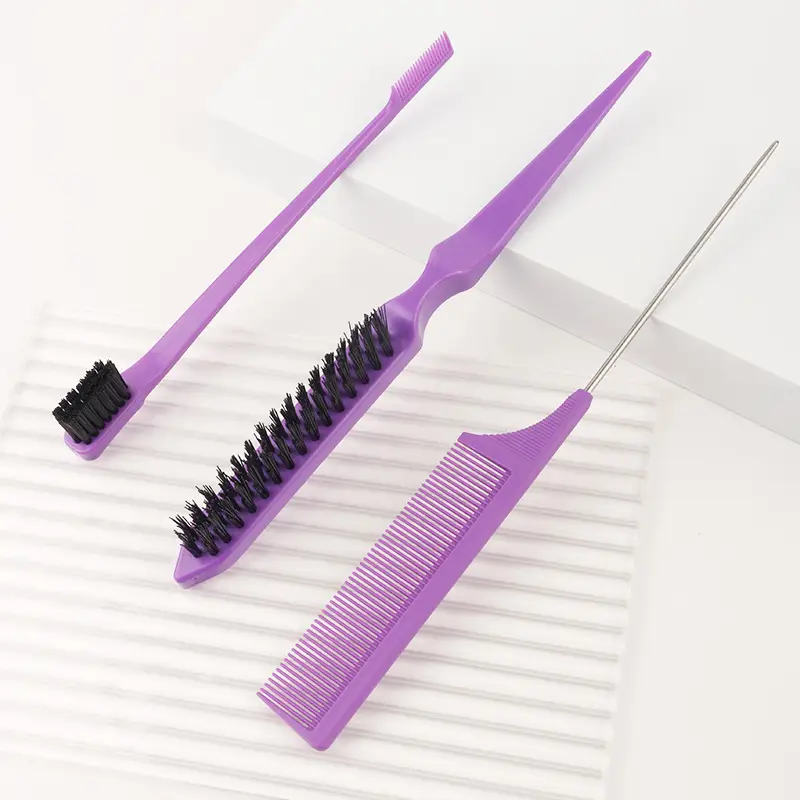 Cross-border Hair Comb Set Three-Piece Eyebrow Brush Steel Needle Tail Comb — feature 8