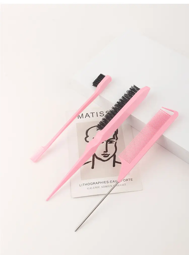 Cross-border Hair Comb Set Three-Piece Eyebrow Brush Steel Needle Tail Comb — feature 9