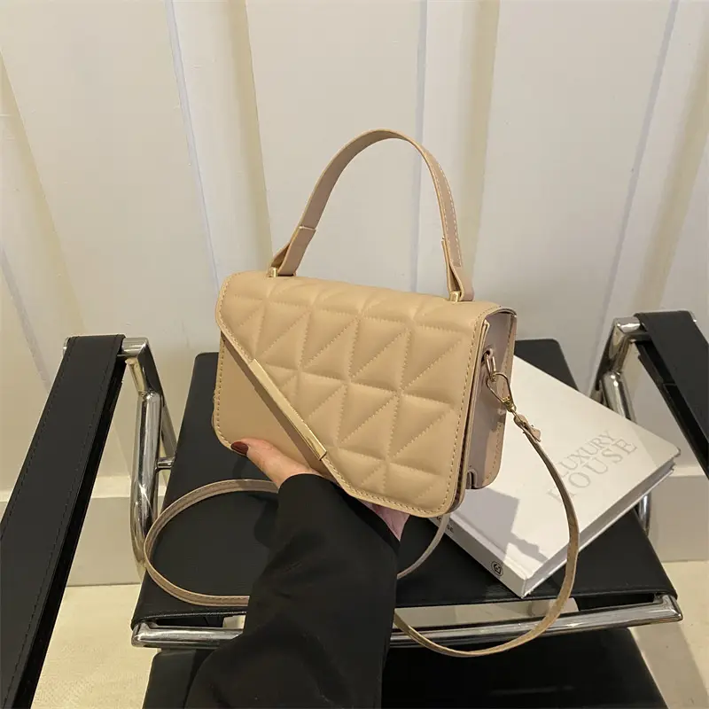 Black Quilted Shoulder Messenger Bag with Gold Plated Clasp