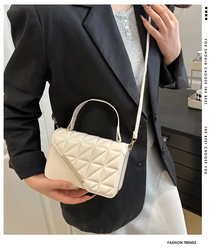 Black Quilted Shoulder Messenger Bag with Gold Plated Clasp — feature 1