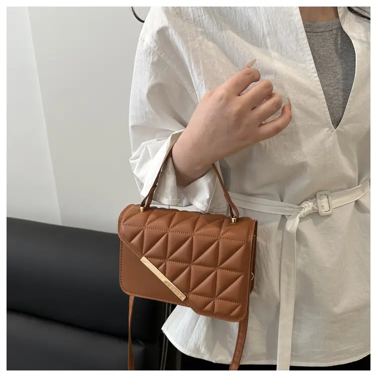 Black Quilted Shoulder Messenger Bag with Gold Plated Clasp — feature 11