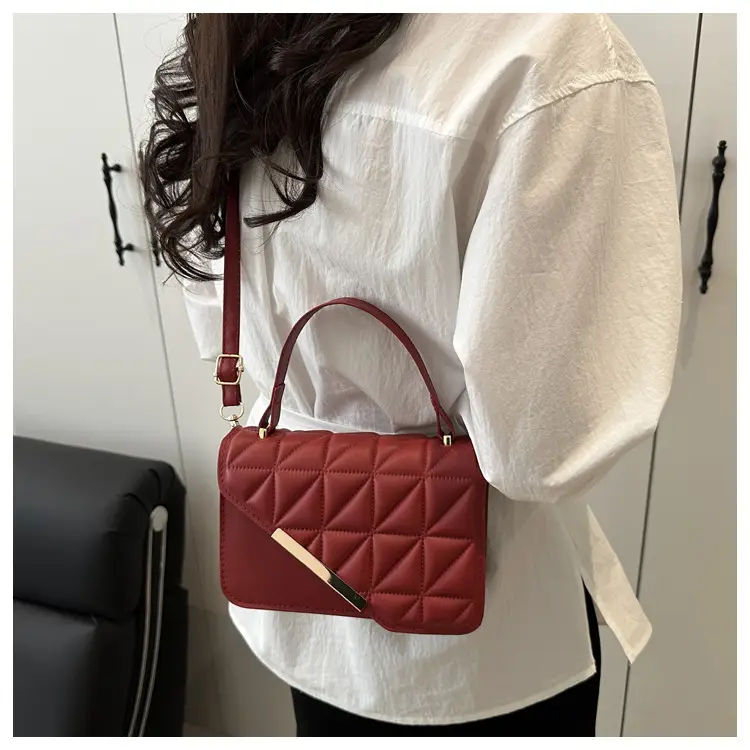 Black Quilted Shoulder Messenger Bag with Gold Plated Clasp — feature 14