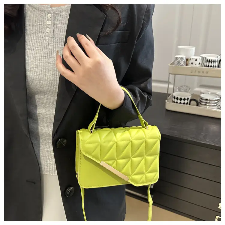 Black Quilted Shoulder Messenger Bag with Gold Plated Clasp — feature 15