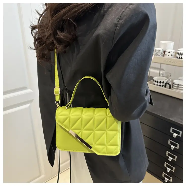 Black Quilted Shoulder Messenger Bag with Gold Plated Clasp — feature 16