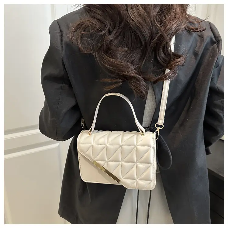 Black Quilted Shoulder Messenger Bag with Gold Plated Clasp — feature 18