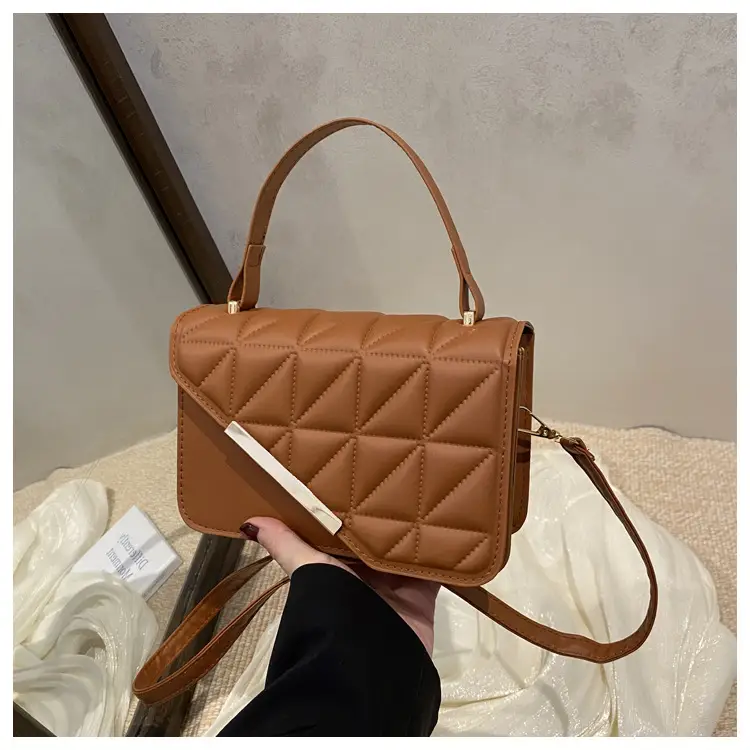 Black Quilted Shoulder Messenger Bag with Gold Plated Clasp — feature 29