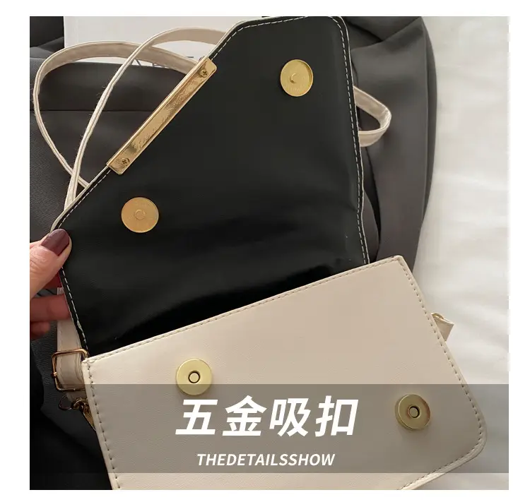 Black Quilted Shoulder Messenger Bag with Gold Plated Clasp — feature 4