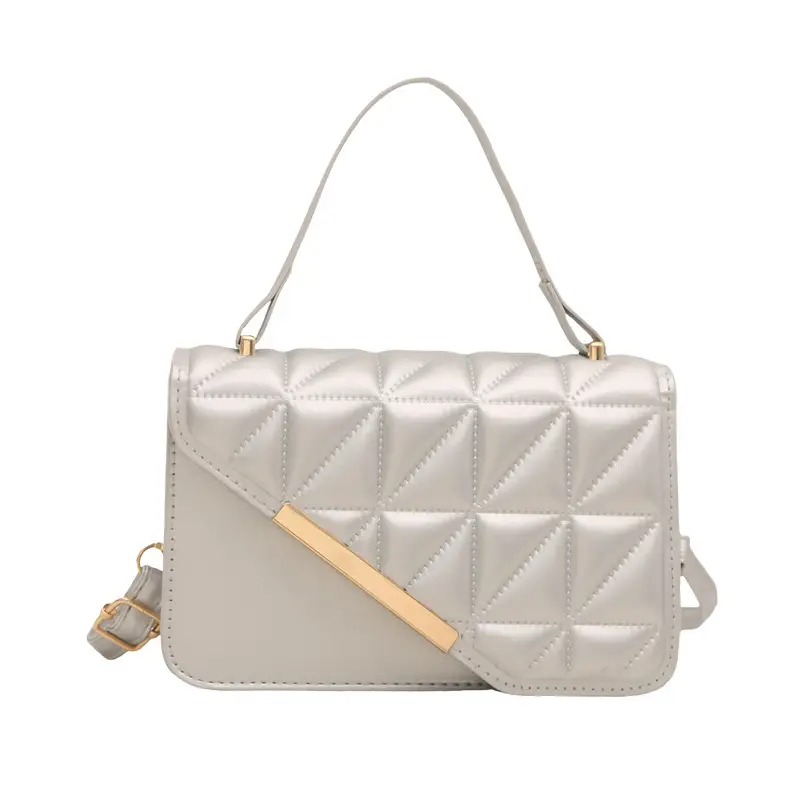 Black Quilted Shoulder Messenger Bag with Gold Plated Clasp