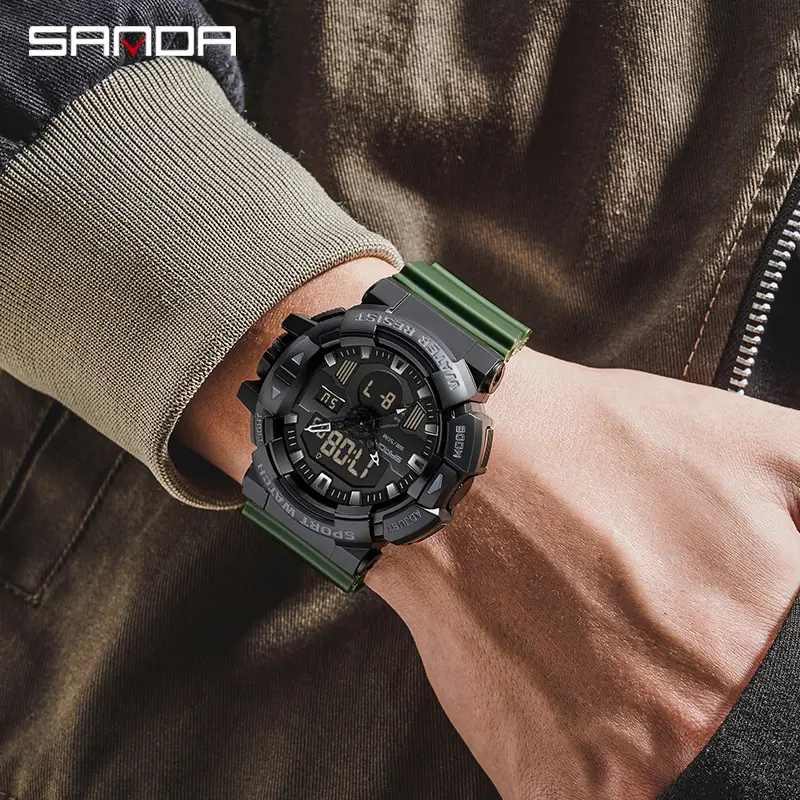 Sanda Dual Display Sports Watch Black White Waterproof
