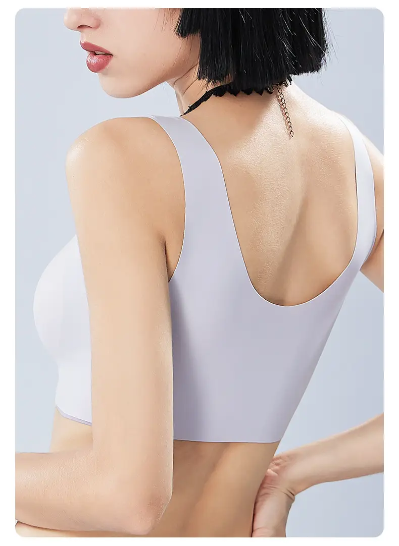 Wide Shoulder Strap Underwear Women Small Chest Gathering 7A Antibacterial Cool Sense Ice Silk Vest No Steel Ring Bra No Mark Bra — feature 13