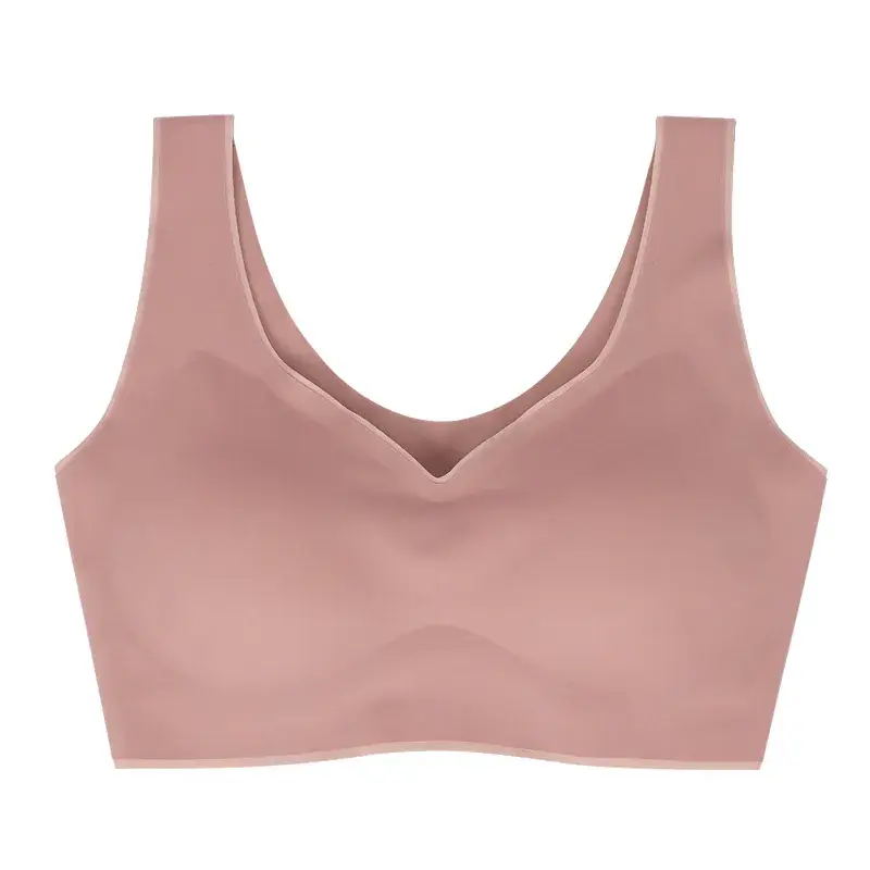 Wide Shoulder Strap Underwear Women Small Chest Gathering 7A Antibacterial Cool Sense Ice Silk Vest No Steel Ring Bra No Mark Bra
