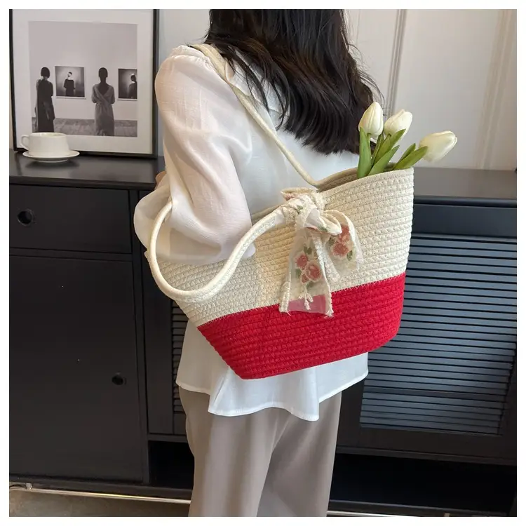 Women's Beige Woven Crossbody Bag with Bow — feature 17