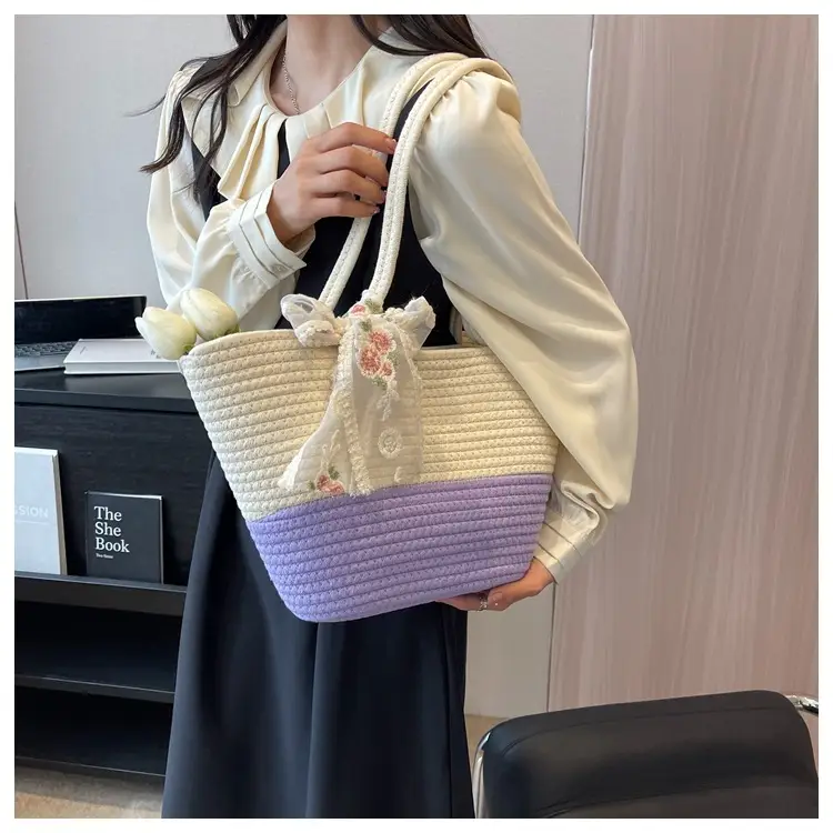 Women's Beige Woven Crossbody Bag with Bow — feature 20