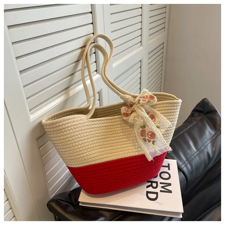 Women's Beige Woven Crossbody Bag with Bow — feature 24